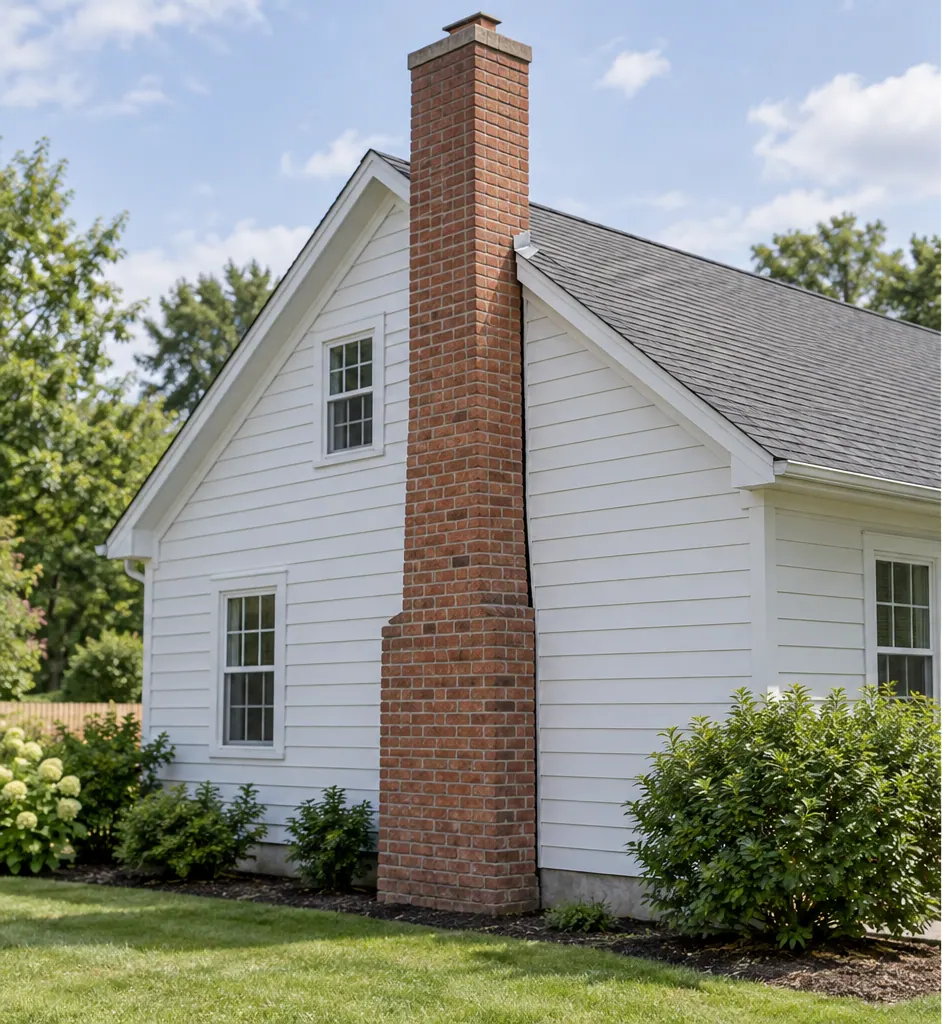 Concept illustration: a brick chimney on the gable end of a house